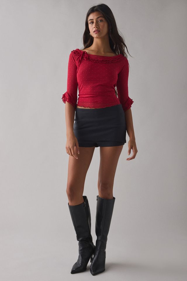 Kimchi Blue Rosalyn Polka Dot Mesh 3/4 Sleeve Boatneck Top | Urban