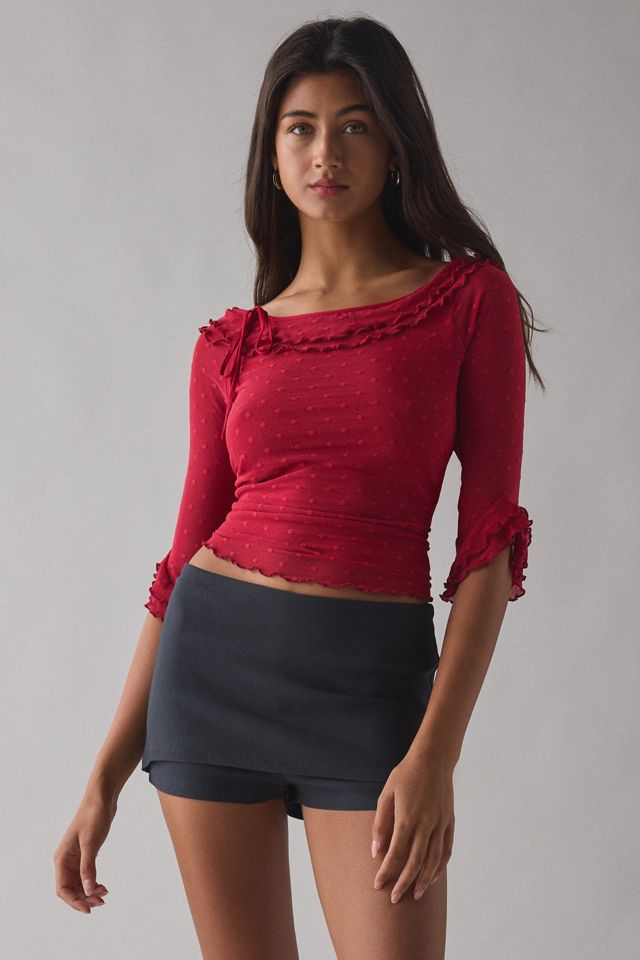 Kimchi Blue Rosalyn Polka Dot Mesh 3/4 Sleeve Boatneck Top | Urban