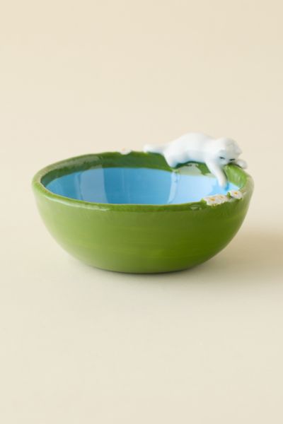 Urban Outfitters Kitty's Fish Bowl Ceramic Cereal Bowl In Garden Green At  In Green