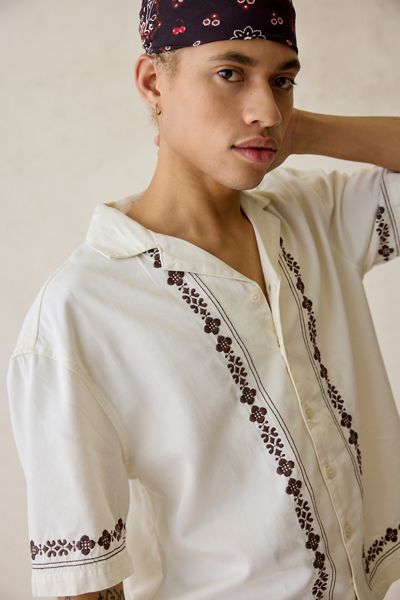 UO Embroidered Border Short Sleeve Shirt