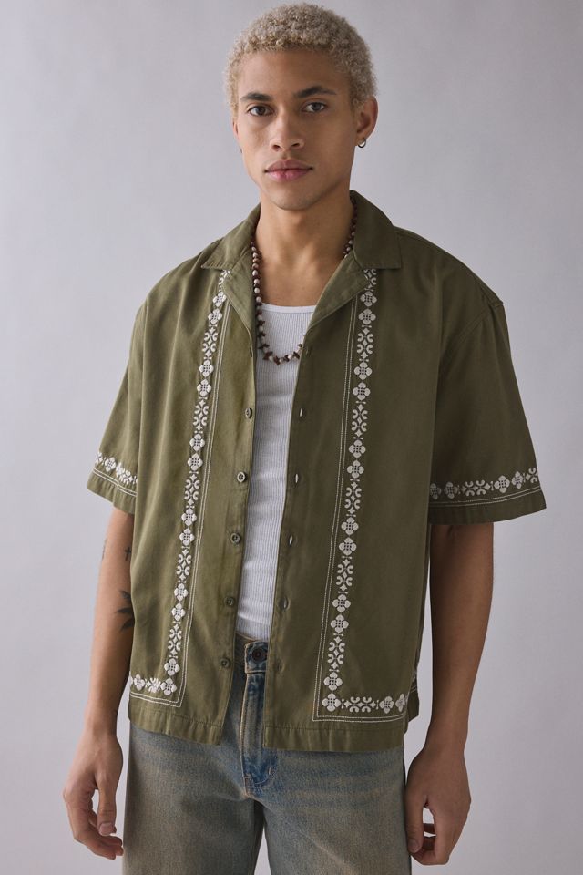 UO Embroidered Border Short Sleeve Shirt | Urban Outfitters