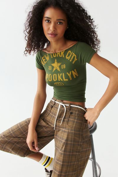 BDG Brooklyn NYC Graphic Slash Neck Baby Tee