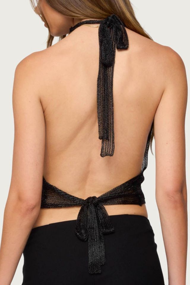 Edikted Shiny Knit Cowl Neck Backless Top #4