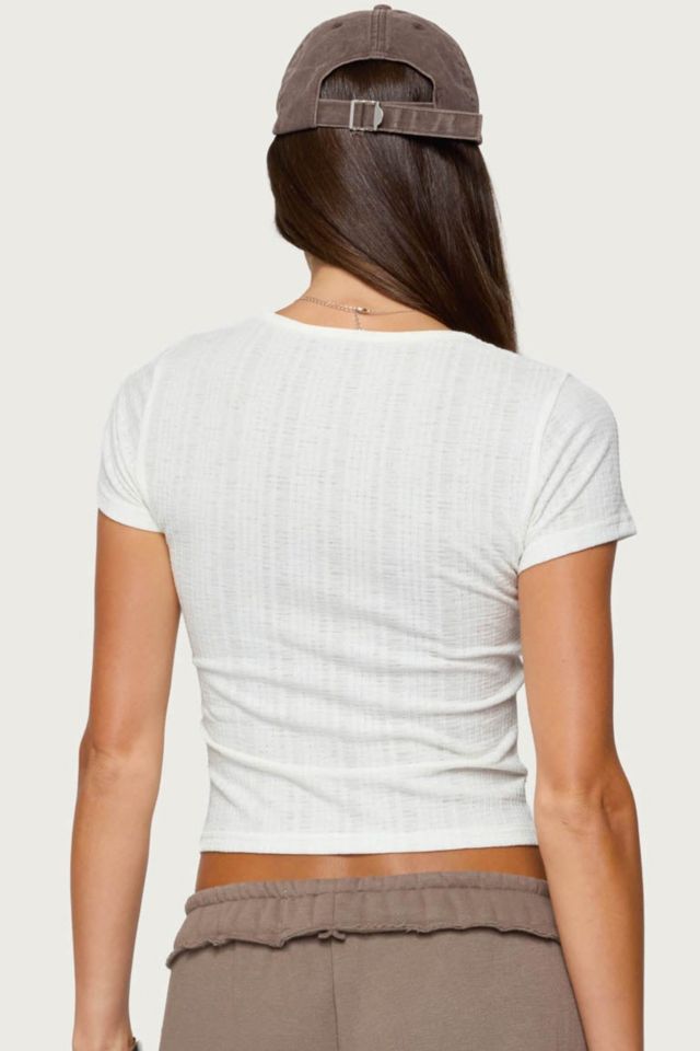 Edikted Semi Sheer Ribbed V Neck T Shirt #4