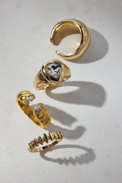 Urban Outfitters Kit Heart Rhinestone Ring Set In Gold, Women's At  In Gold