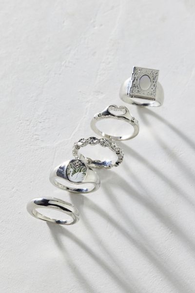 Urban Outfitters Odette Locket Ring Set In Silver, Women's At  In Metallic