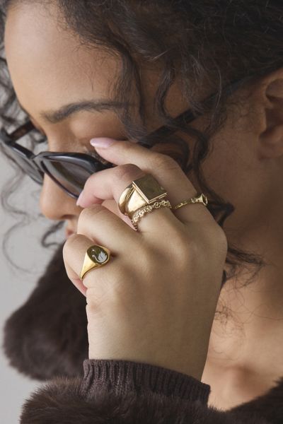 Urban Outfitters Odette Locket Ring Set In Gold, Women's At  In Black