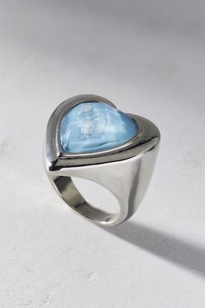 Urban Outfitters Statement Gem Heart Ring In Silver, Women's At  In Metallic
