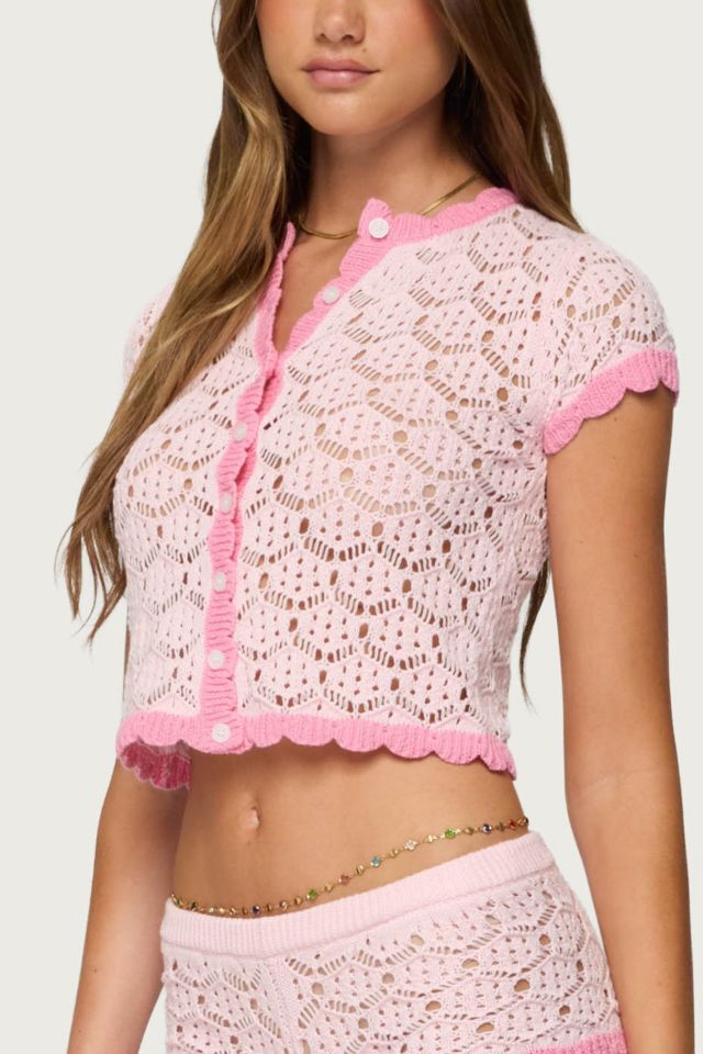 Edikted Elisa Open Knit Button Up Top #2