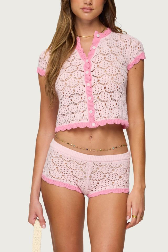 Edikted Elisa Open Knit Button Up Top #3