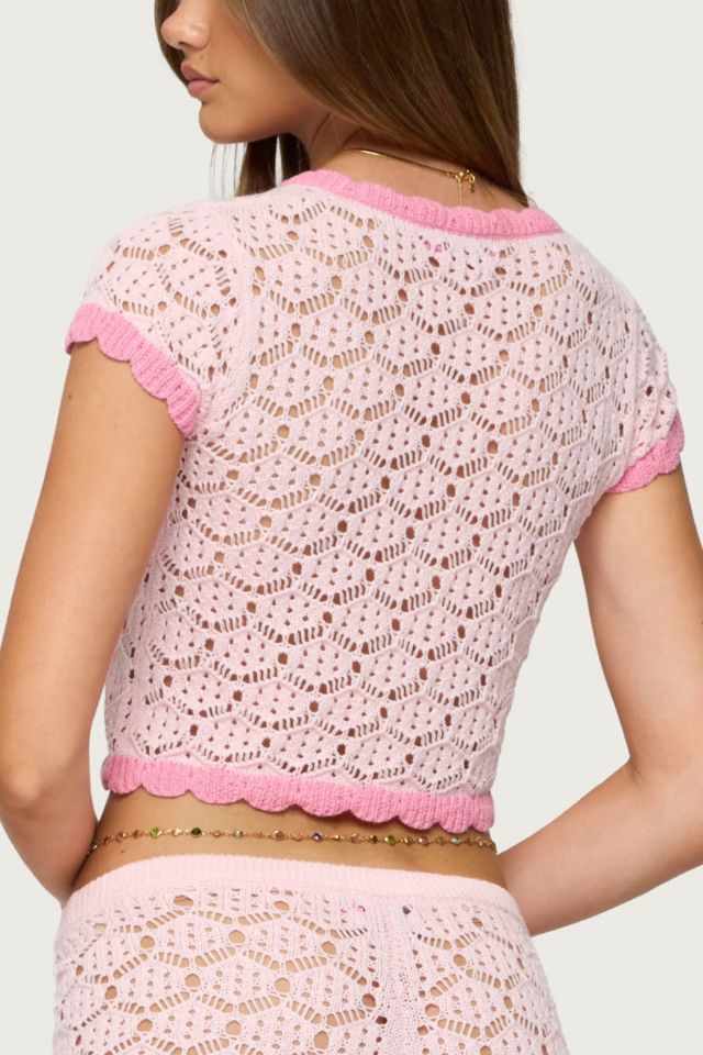 Edikted Elisa Open Knit Button Up Top #4