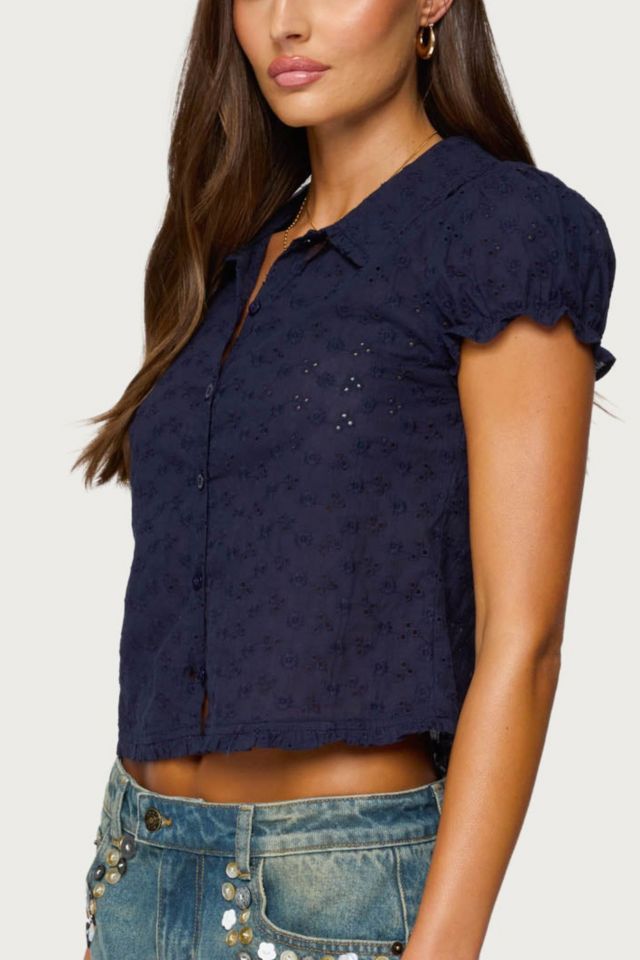Edikted Lanie Eyelet Tailored Button Up Shirt #2
