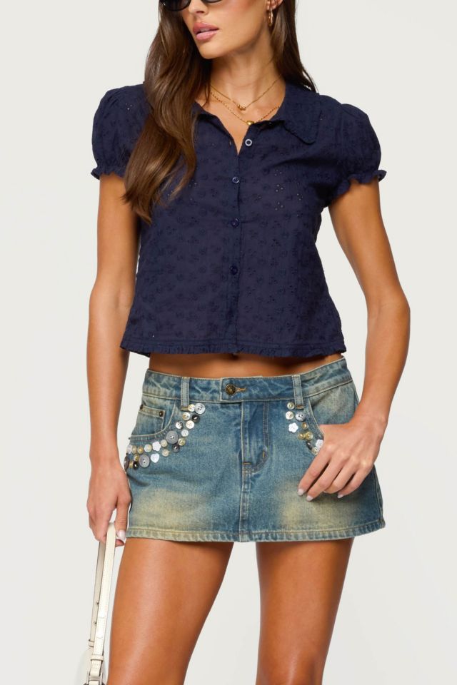 Edikted Lanie Eyelet Tailored Button Up Shirt #3