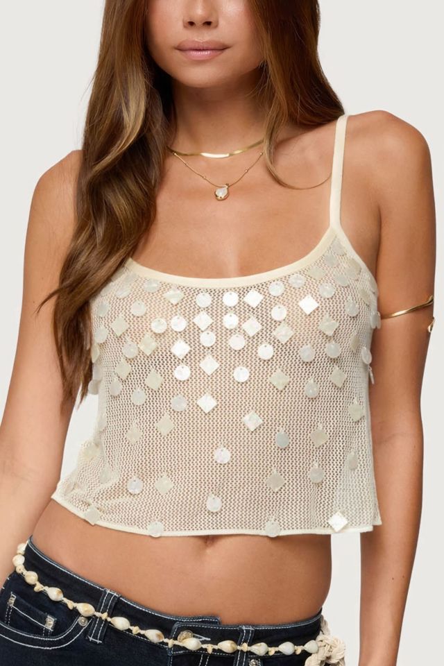 Edikted Onya Iridescent Sheer Knit Top #1