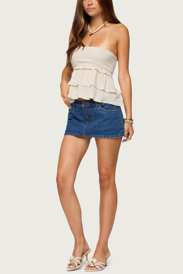 Edikted Linen Look Strapless Peplum Top #1