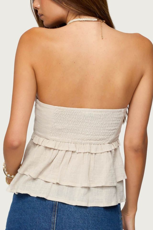 Edikted Linen Look Strapless Peplum Top #4