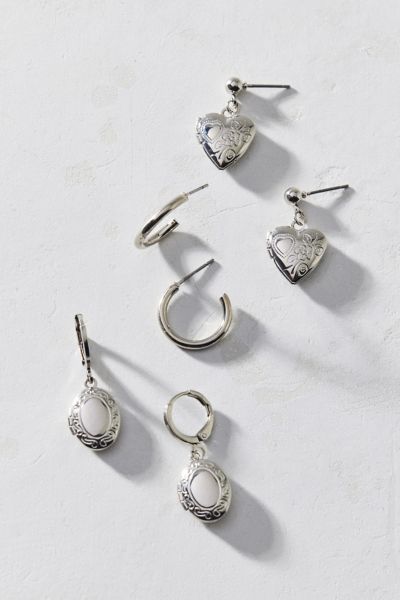Urban Outfitters Verona Locket Hoop Earring Set In Silver, Women's At  In Metallic