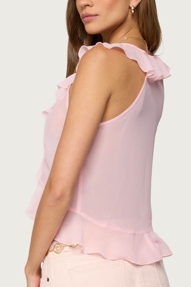 Edikted Roxan Ruffle Chiffon Tie Front Top #4