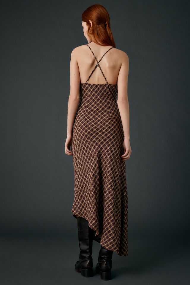 UO Ember Plaid Asymmetric Slip Midi Dress #2