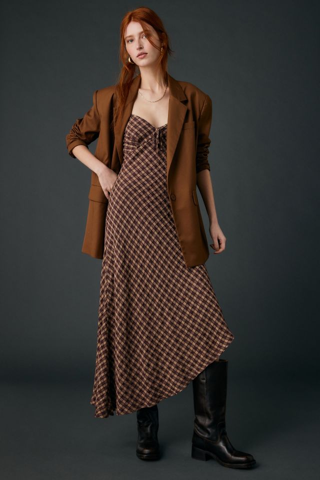 UO Ember Plaid Asymmetric Slip Midi Dress #3