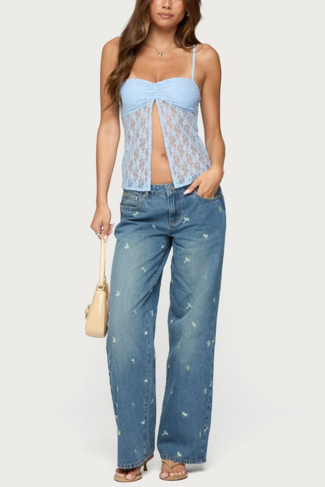 Edikted Edna Floral Embroidered Low Rise Jeans #1