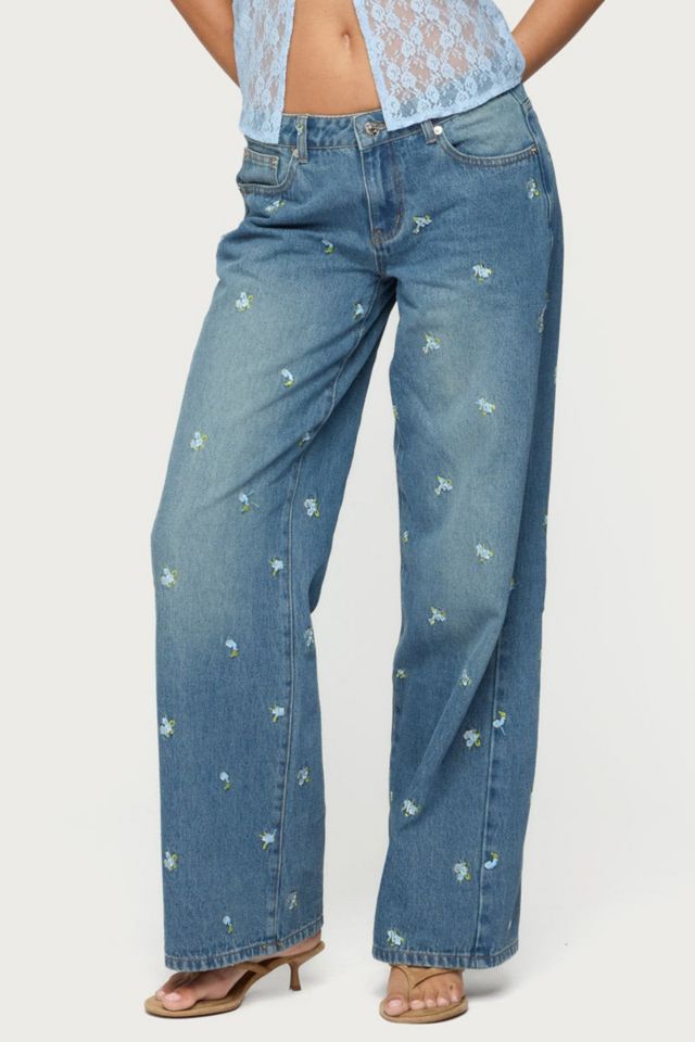 Edikted Edna Floral Embroidered Low Rise Jeans #3