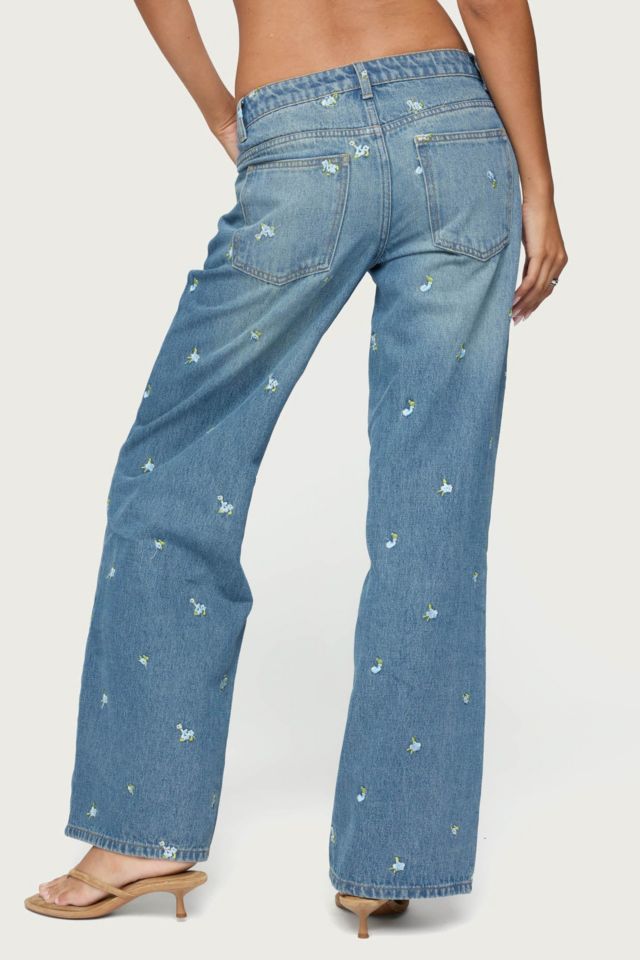Edikted Edna Floral Embroidered Low Rise Jeans #4