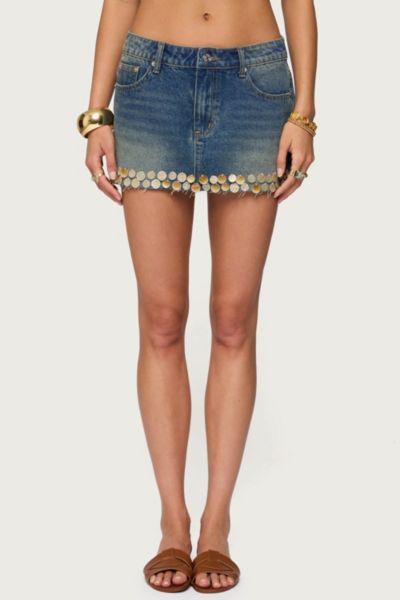 Edikted Shaina Iridescent Denim Mini Skirt