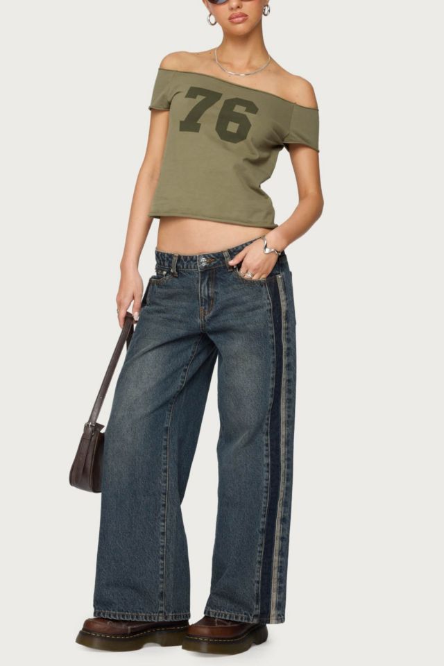 Edikted Petite Contrast Panel Low Rise Jeans #1