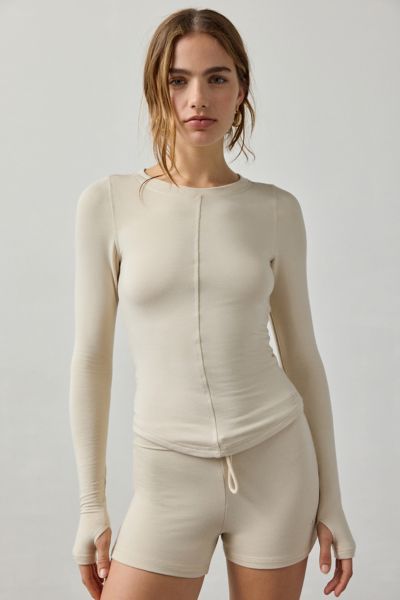 Out From Under Soft Serve Spliced Long Sleeve Tee In Cream, Women's At Urban Outfitters In White