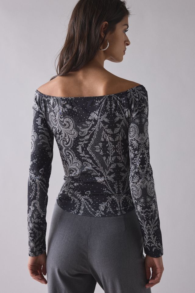 Rococo Lace Graphic Long Sleeve Off-The-Shoulder Tee #3