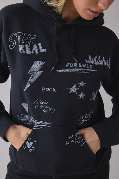 Urban Outfitters Scribble Art Graphic Pullover Hoodie Sweatshirt In Black, Women's At