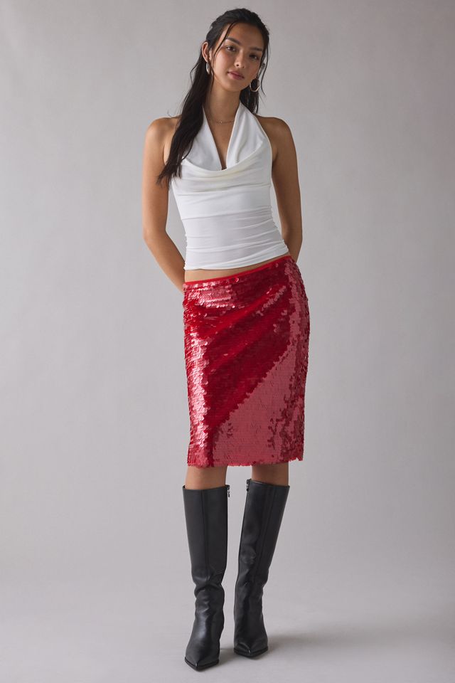 UO Celia Paillette Sequin Low-Rise Midi Skirt #2