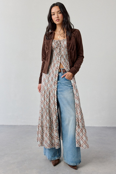 Kimchi Blue Samira Puff Sleeve Smocked Button-Front Layering Maxi