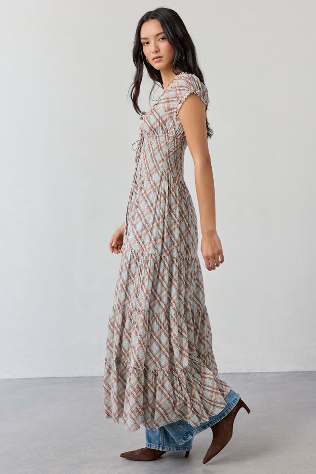 Kimchi Blue Samira Puff Sleeve Smocked Button-Front Layering Maxi