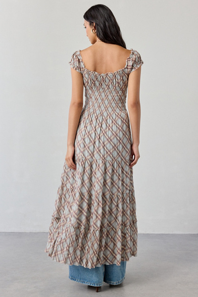 Kimchi Blue Samira Puff Sleeve Smocked Button-Front Layering Maxi Dress