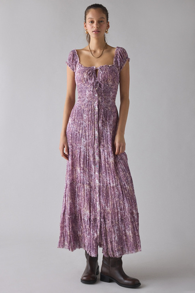 Kimchi Blue Samira Puff Sleeve Smocked Button-Front Layering Maxi Dress