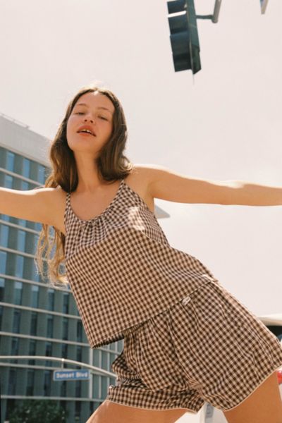 Rat Boi Keyhole Gingham Cami In Teddy Gingham, Women's At Urban Outfitters In Brown