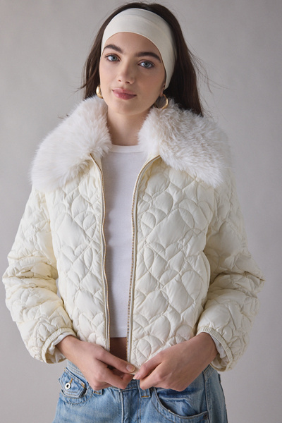 LoveShackFancy Sandria Faux Fur Trim Quilted Puffer Jacket | Urban