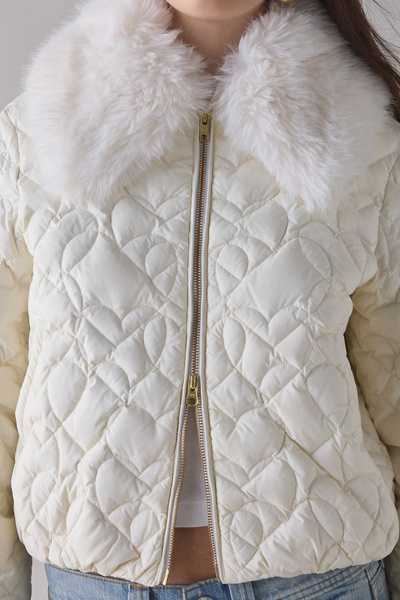 LoveShackFancy Sandria Faux Fur Trim Quilted Puffer Jacket