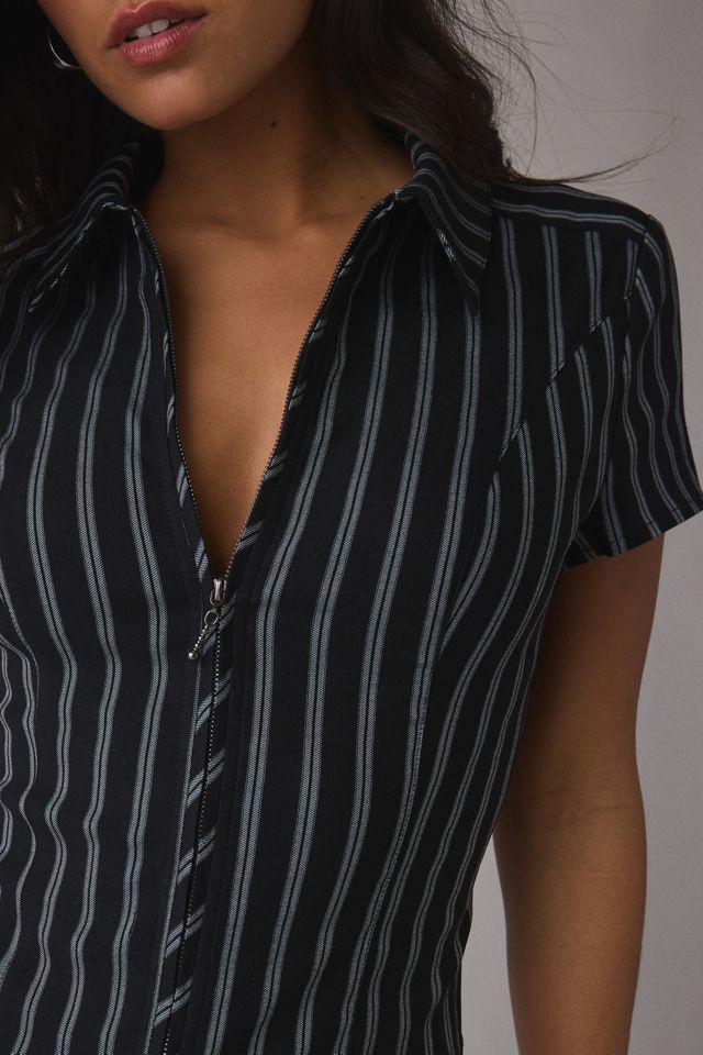 UO Ledia Slim Short Sleeve Zip-Front Shirt #1