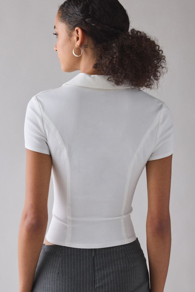 UO Leida Slim Short Sleeve Zip-Front Shirt #3