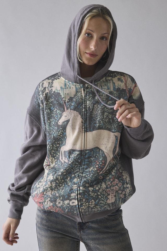 UO Dusty Mystical Graphic Oversized Zip-Up Hoodie Sweatshirt #3