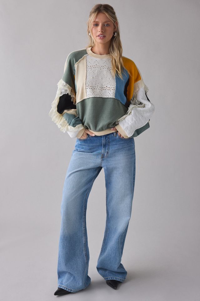 BDG Cooper Lace Trim Patchwork Crew Neck Pullover #2