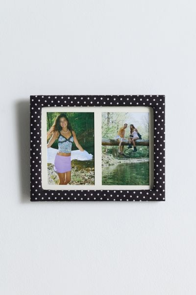 Urban Outfitters Penelope Double 4" X 6" Fabric Picture Frame In Black/white Polka Dot At  In Black