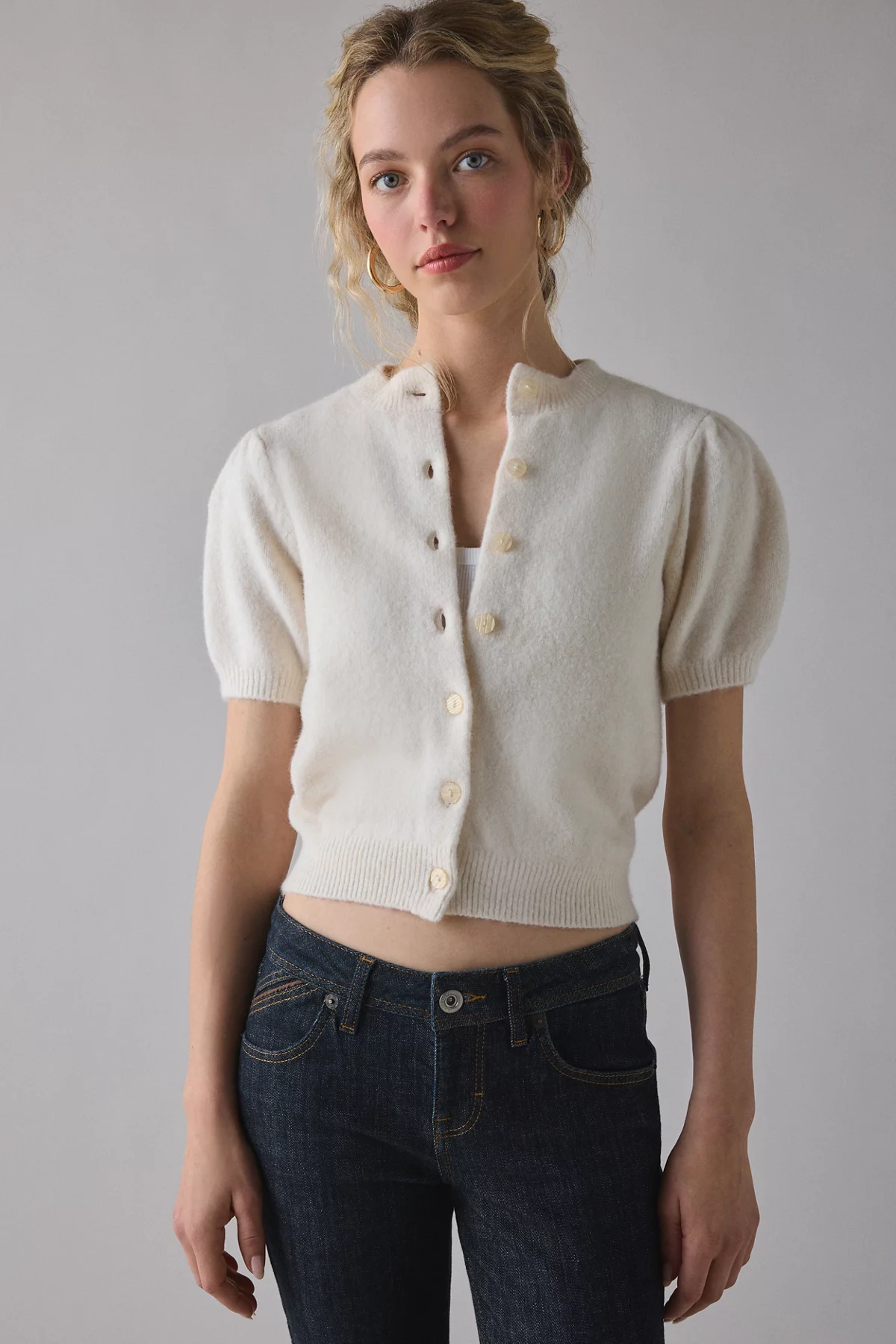 White Kimchi Blue Kate puff short sleeve cardigan