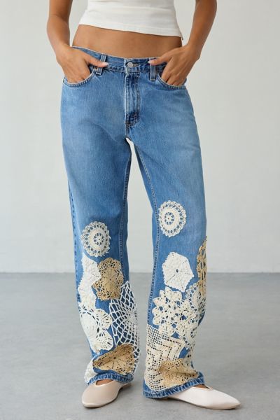 ReMADE By UO Handmade Crochet Patched Jean
