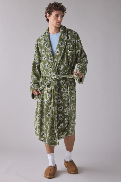 Urban Outfitters Keith Haring Flower Pattern Robe In Olive, Men's At  In Green