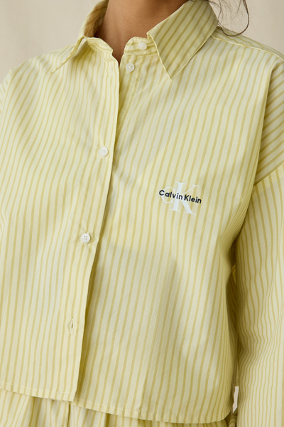 Calvin Klein Embroidered Logo Cotton Poplin Cropped Shirt