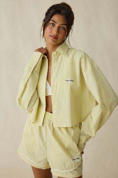 Calvin Klein Embroidered Logo Cotton Poplin Cropped Shirt
